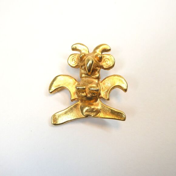 Pre-Columbian Style Bird Pin Vintage Brooch Chiriqui Gold - Picture 1 of 6